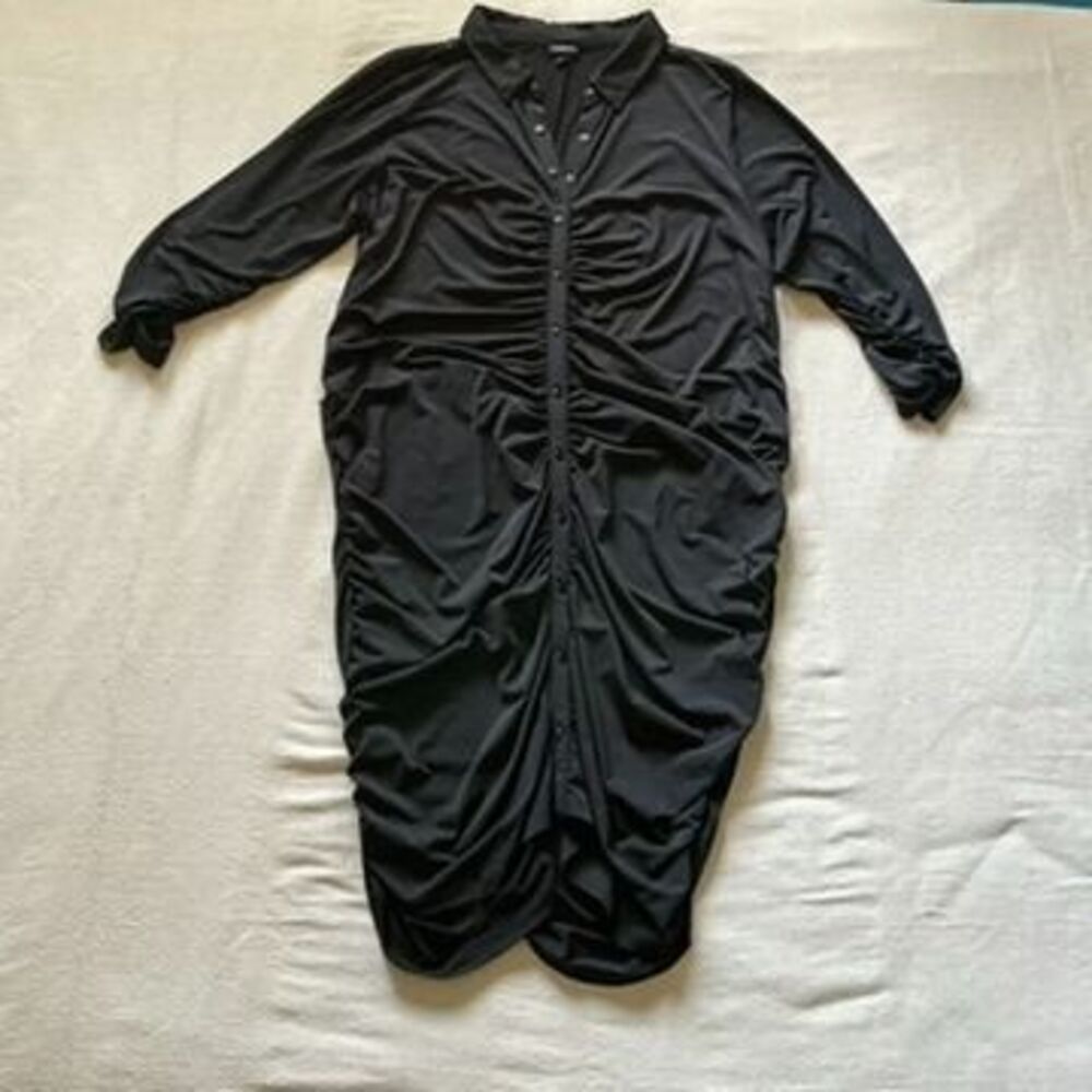 Torrid Black Ruched Midi Shirt Dress Size 4 — Button-Down, Long Sleeve